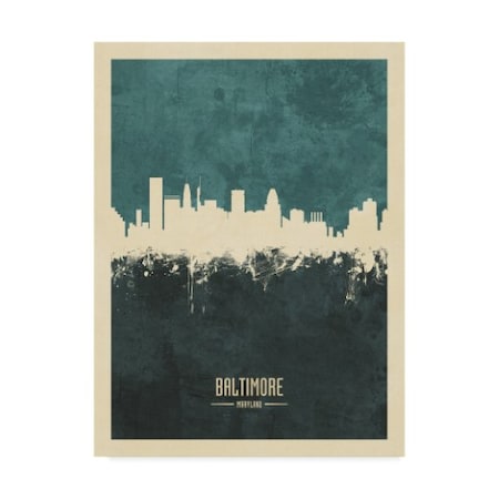 Michael Tompsett 'Baltimore Maryland Skyline Teal' Canvas Art,35x47